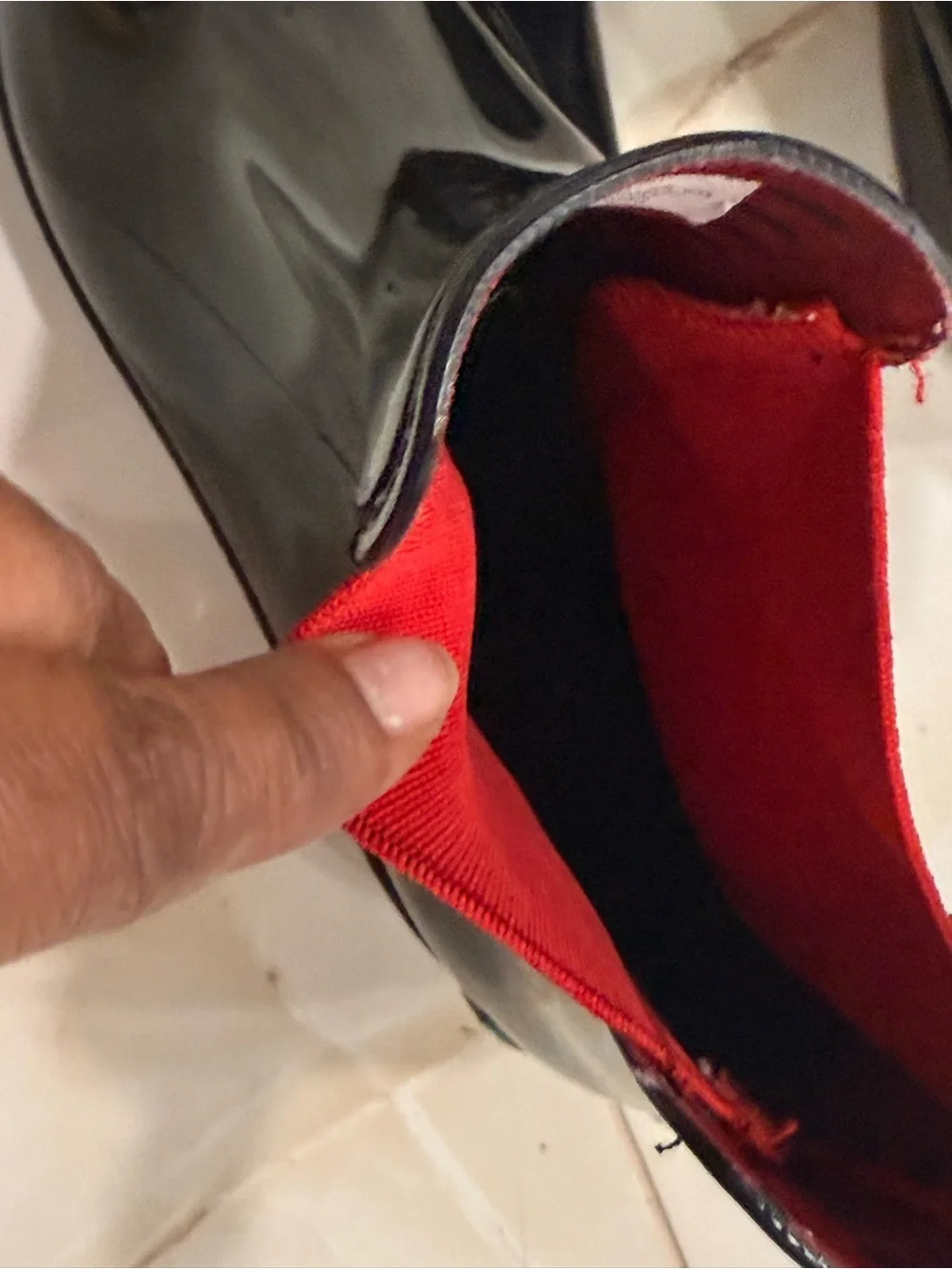 Polo by Ralph Lauren Black Patent Chelsea Boots with Red Elastic
